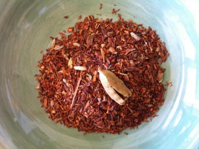The lovely texture and red-brown color of our rooibos chai mix